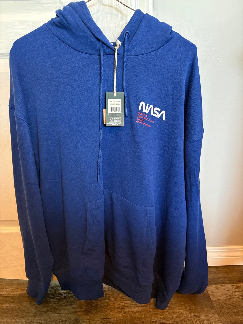 NASA Logo Blue Hooded Pullover Sweatshirt NWT